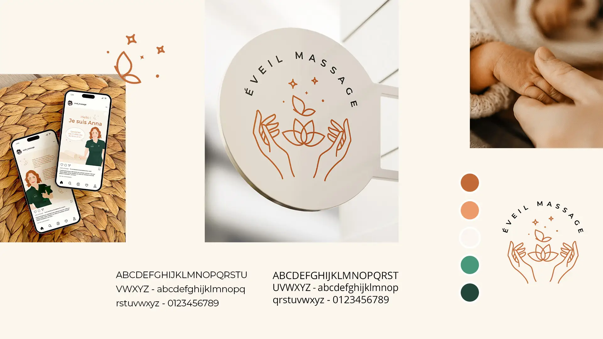 planche de marque, création identité visuelle eveil massage