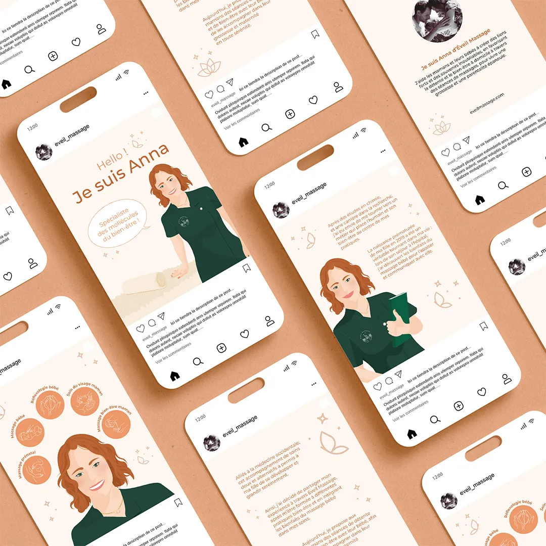 Création de post instagram, illustration de massage pour bébé